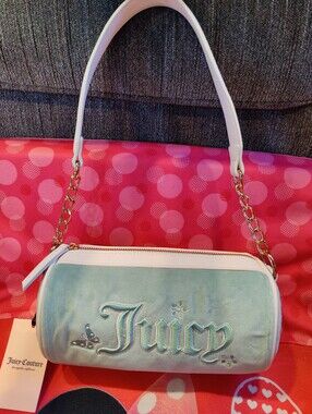 Juicy Couture Light Blue Velvet Varsity Cylinder Bag